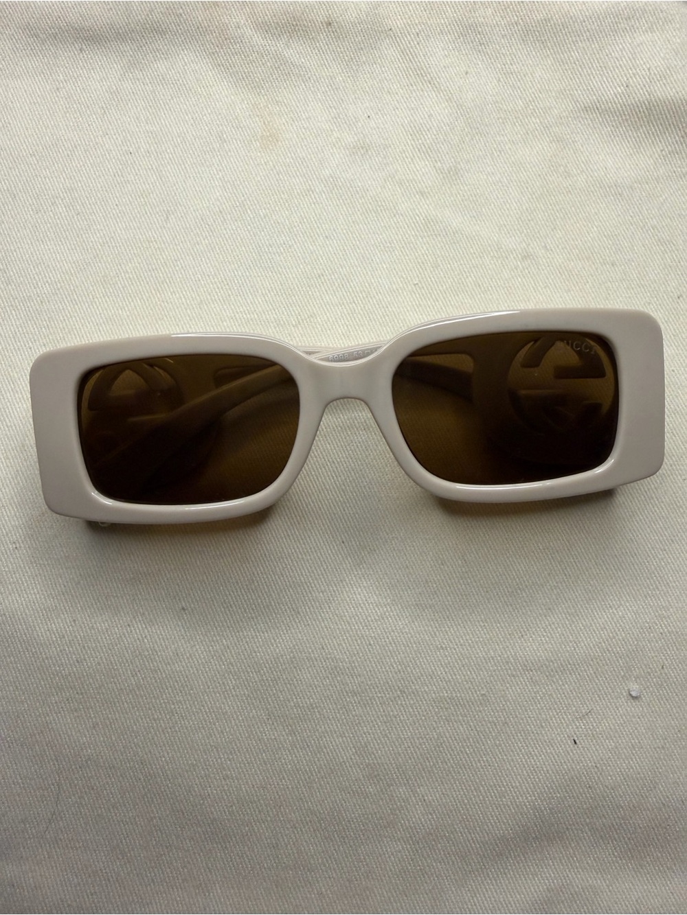 Gucci White Rectangular Sunglasses with Brown Lenses